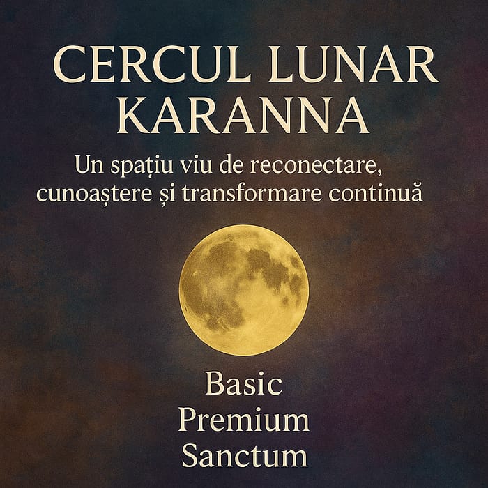 Cercul Lunar Karanna, cercul lunar karanna, program lunar spiritual, activare energetică lunară, reconectare spirituală, membership karanna, spațiu sacru lunar, portal energetic, coduri karanna, activări lunare, program de transformare continuă, flux lunar conștient, apartenență spirituală, sanctum karanna, initieri lunare, frecvențe karanna, karanna academy membership, programe de lumină, cursuri spirituale online, lună nouă, activare energetică, ghidare divină, frecvență de transformare, inițieri karanna, aliniere energetică, fluxuri telurice și doradice, câmpul karanna, meditații lunare, spiritualitate autentică, evoluție personală, portal de apartenență, membership spiritual romania, reconectare divină, lucrări energetice karanna
